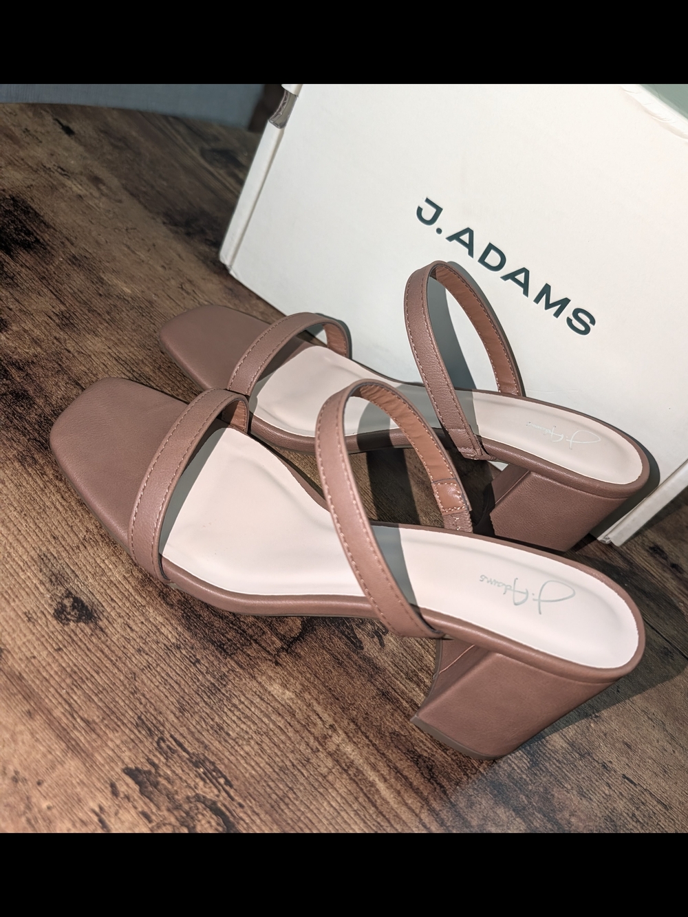 J. Adams Taupe Double-Strap Block Heel Formal Heels - Picture 2 of 3